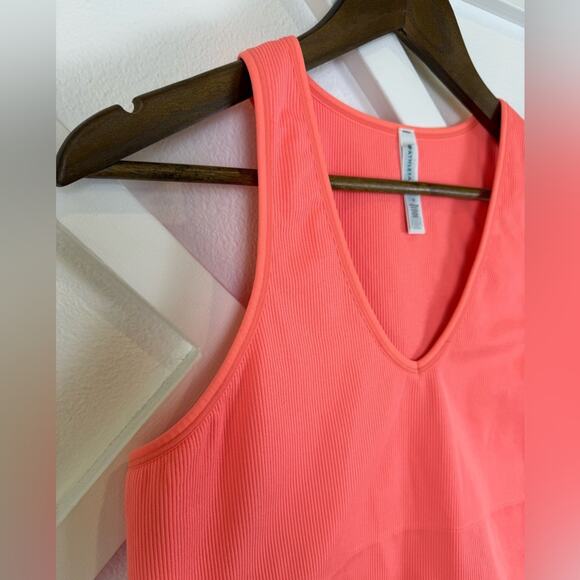 Athleta Aurora Seamless Crop Ribbed Tank Coral Pink Size 1X - Picture 3 of 10